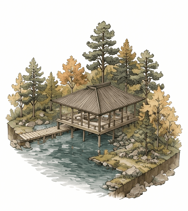 Isometric riverside pavilion